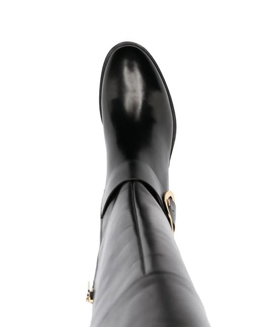 Santoni Black Buckle-Detail Knee-Length Boots