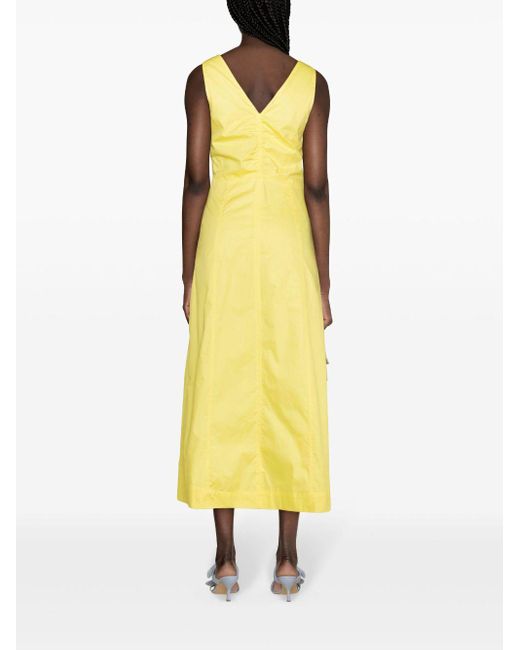 Karl Lagerfeld Yellow V-neck Cotton Maxi Dress