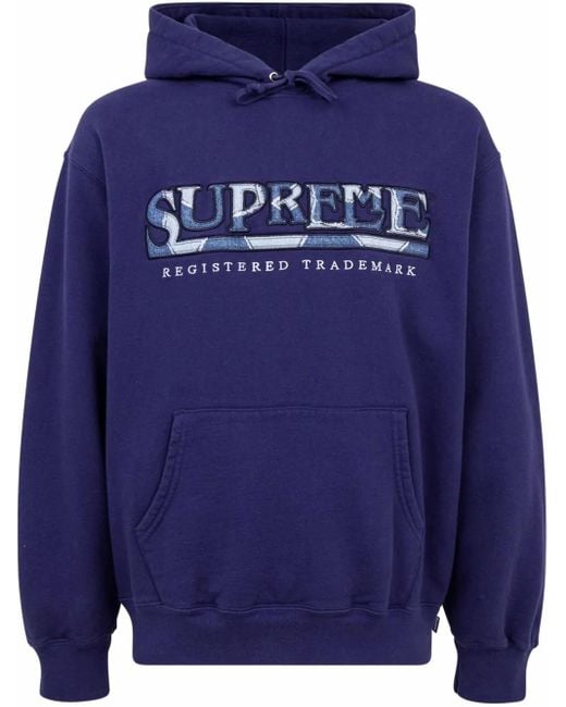 Supreme Blue Denim-Print Logo Hoodie