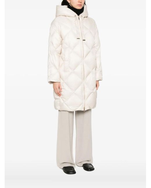 Max Mara White Trefe Hooded Quilted Water-Repellent Coat