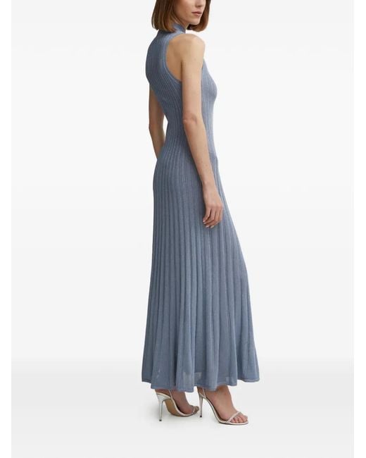 IVY & OAK Blue Flora Ribbed High-Neck Maxi Dress