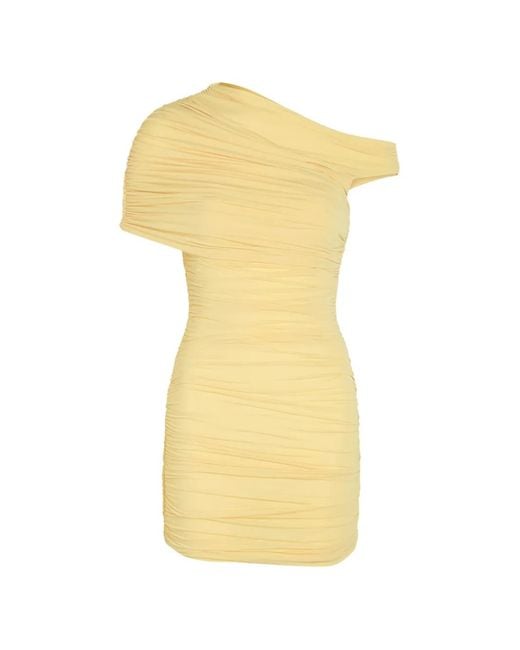 Ronny Kobo Yellow Ruched One-Shoulder Mini Dress