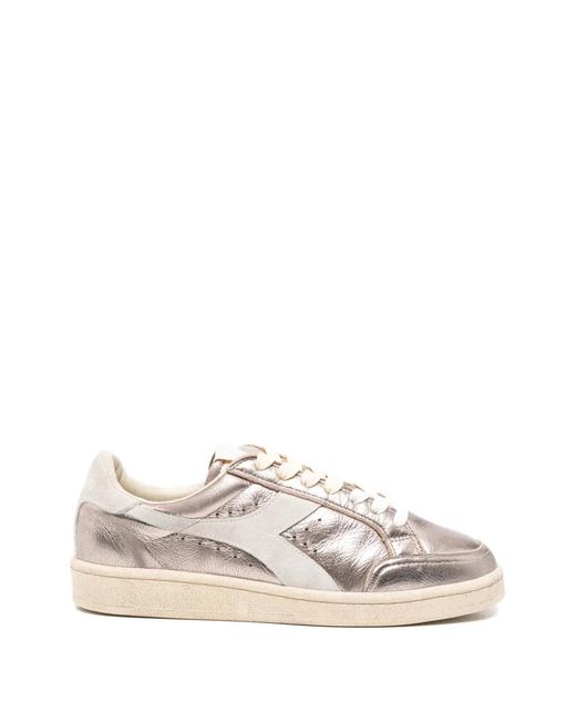Diadora White Metallic-Effect Leather Sneakers