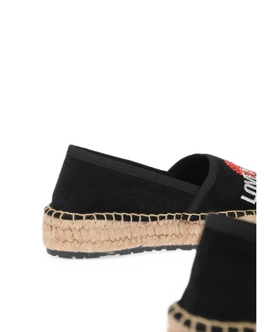 Moschino Black Rhinestone-Logo Platform Espadrilles