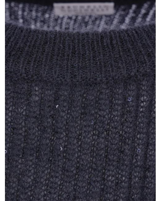 Pull Côtelé À Sequins Brunello Cucinelli en coloris Blue