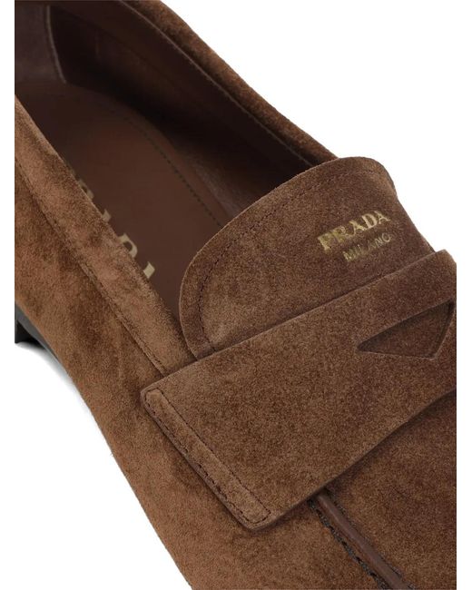 Prada Brown Piped Detail Leather Loafers for men