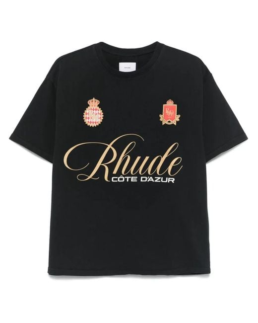 Rhude Black Script Crest Tee for men