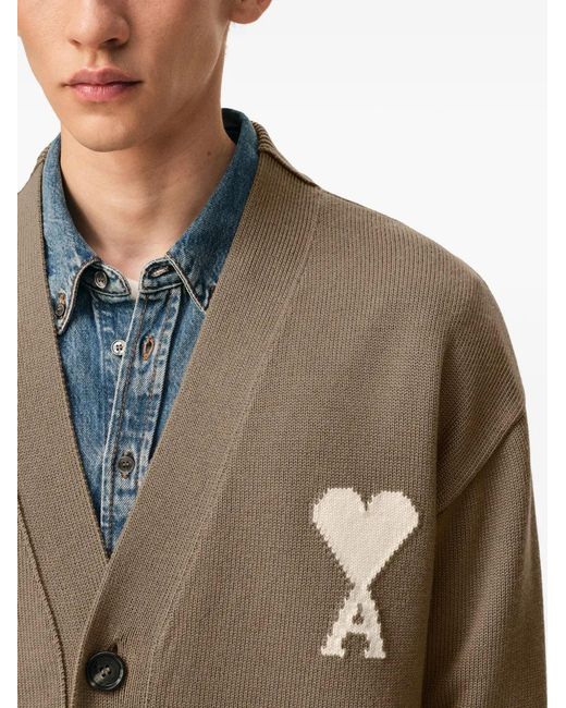 AMI Brown Ami De Coeur-Intarsia Button Cardigan