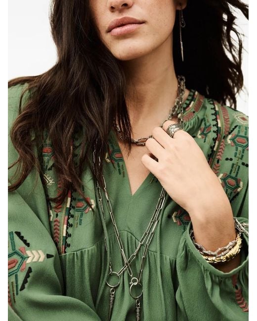 Ba&sh Green Telma Embroidered V-Neck Dress