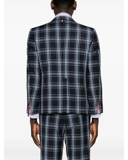 Thom Browne Blue Checked Virgin Wool Blend Blazer for men