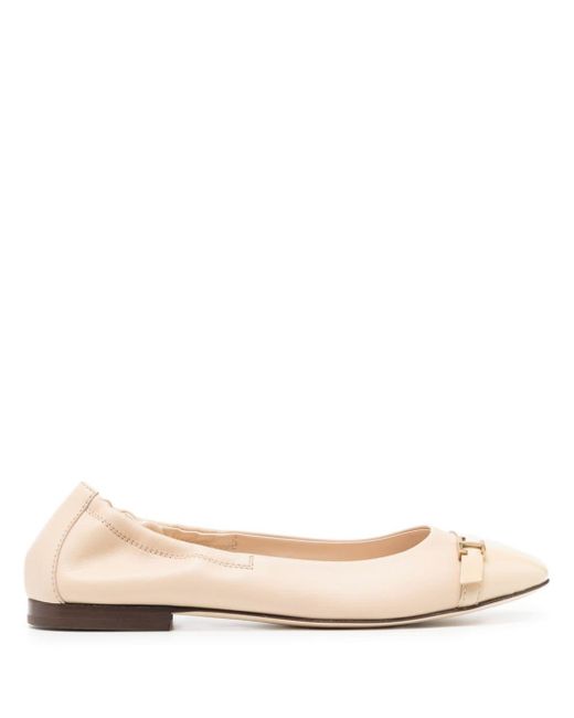 Tod's Pink Logo-plaque Leather Ballerina Shoes