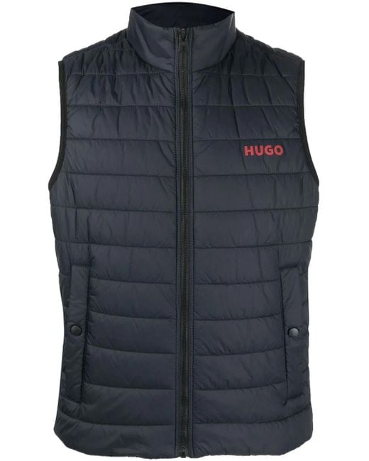 HUGO Blue Logo-Printed Padded Gilet for men