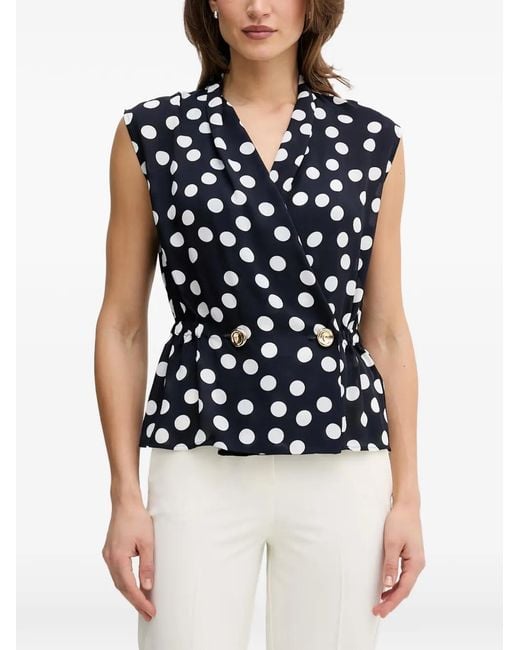 Joseph Ribkoff Blue Polka-Dot Wrap-Style Top