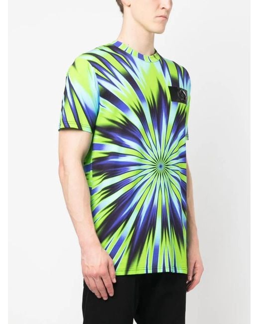 Philipp Plein Green Tie Dye-Print Short-Sleeved T-Shirt for men