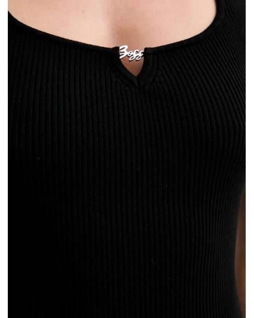 Boss Black Ribbed Logo-Detail Tank Top