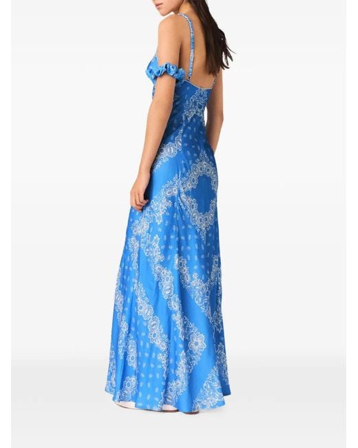 Maje Blue Bandana-Print Maxi Dress