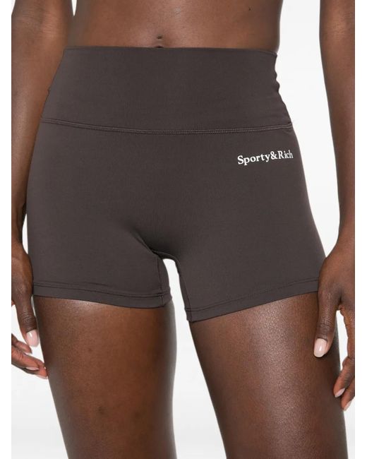 Sporty & Rich Brown Logo-Print Stretch-Design Shorts