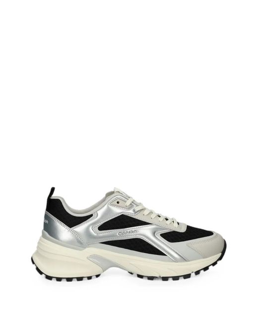 Calvin Klein White Metallic-Effect Panelled Sneakers