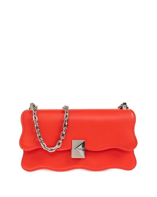 Kate Spade Red Mini Deco Wavy Scalloped-Edge Leather Cross Body Bag