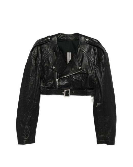 Chaqueta Micro Biker Con Cinturón Rick Owens de color Black