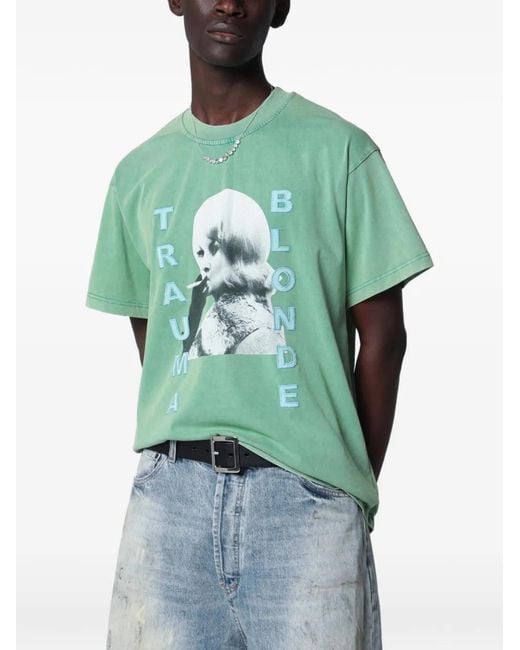 DAGGER Green Graphic-Print Cotton T-Shirt for men