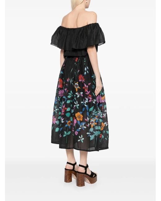 Bambah Black Hibiscus Off-Shoulder Dress