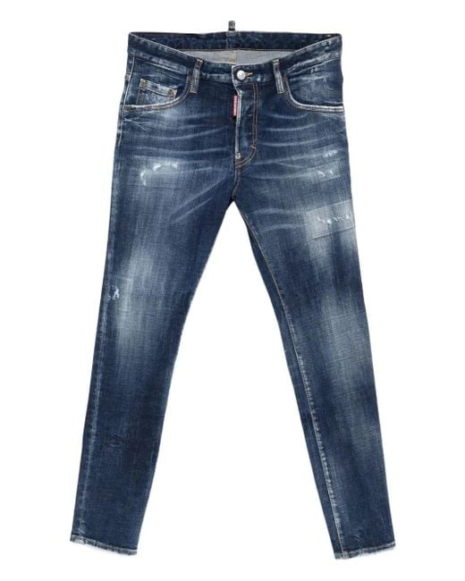 DSquared² Blue Distressed Skater Jeans With Five-Pocket Design for men