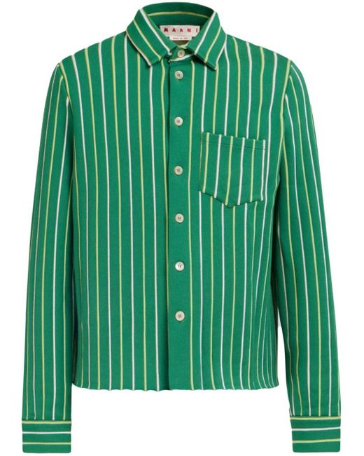Marni Green Striped Long-sleeve Shirt for men