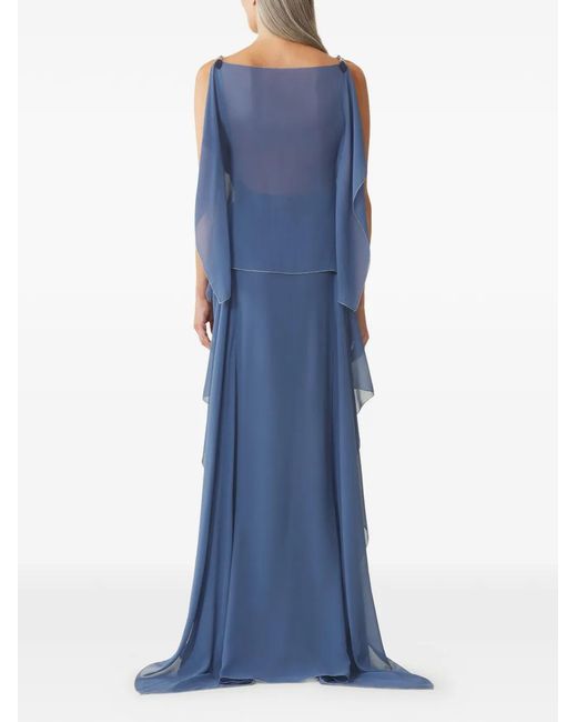 Lanvin Blue Chain-Detail Ruffled Maxi Dress
