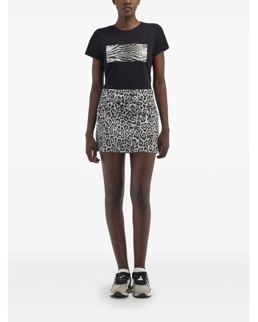 Roberto Cavalli Black Leopard-Print Mini Skirt