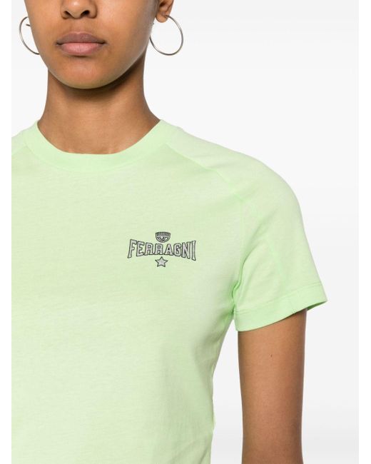 Chiara Ferragni Green Cropped-T-Shirt mit Eyelike-Motiv