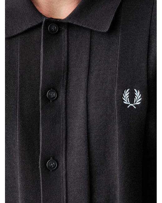 Fred Perry Black Vertical-Ribbed Embroidered-Logo Shirt for men