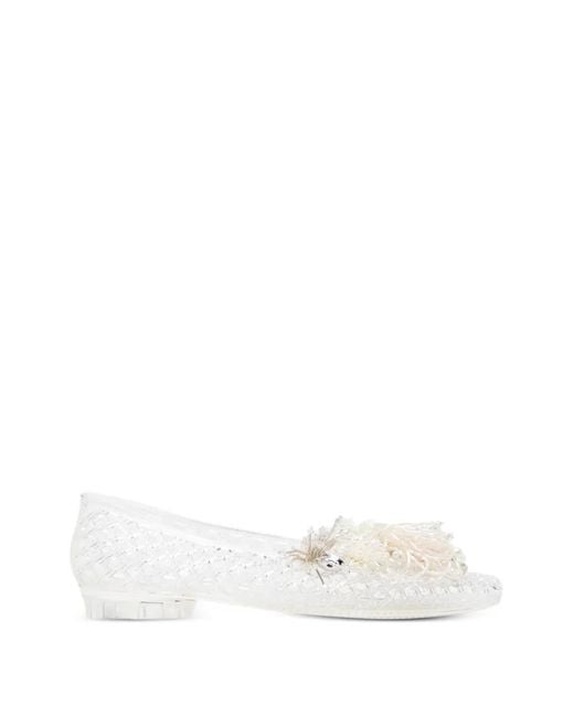 HEAVENLY JELLY White Floral Embellished Ballet Flats