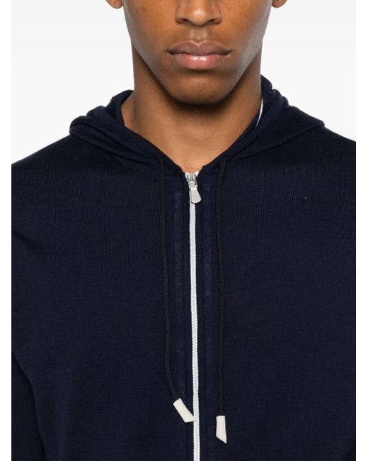 Eleventy Blue Hooded Zip-Front Sweater for men