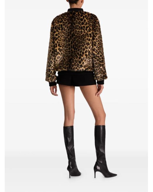 Alice + Olivia Black Leopard-Print Bomber Jacket