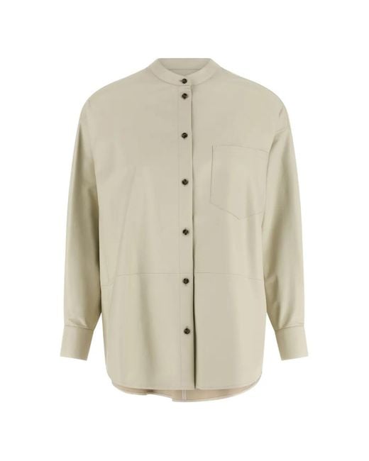 Yves Salomon White Mandarin-Collar Pocket Leather Shirt
