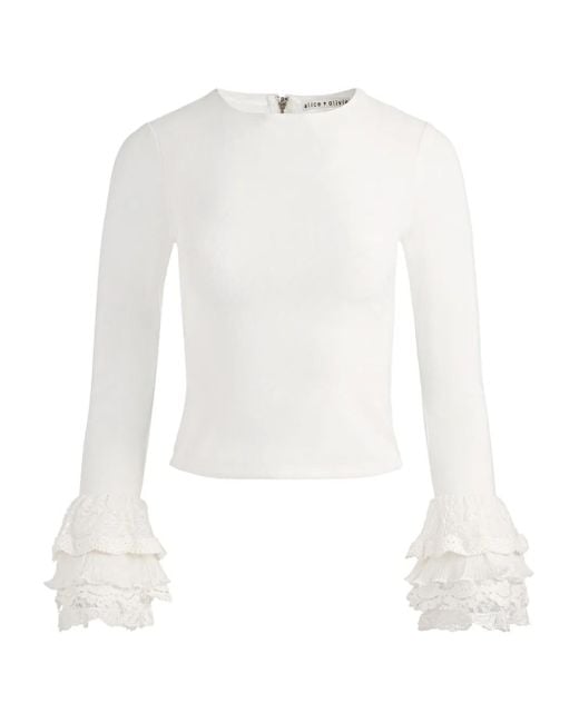 Alice + Olivia White Delaina Top With Ruffle Cuff