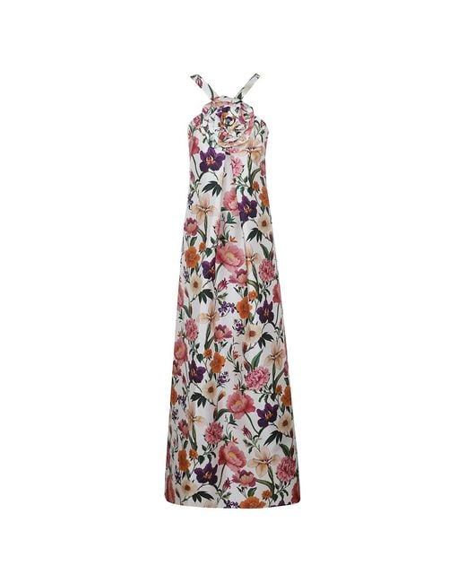 Borgo De Nor White Maxi Floral-Print Appliqué-Detail Dress