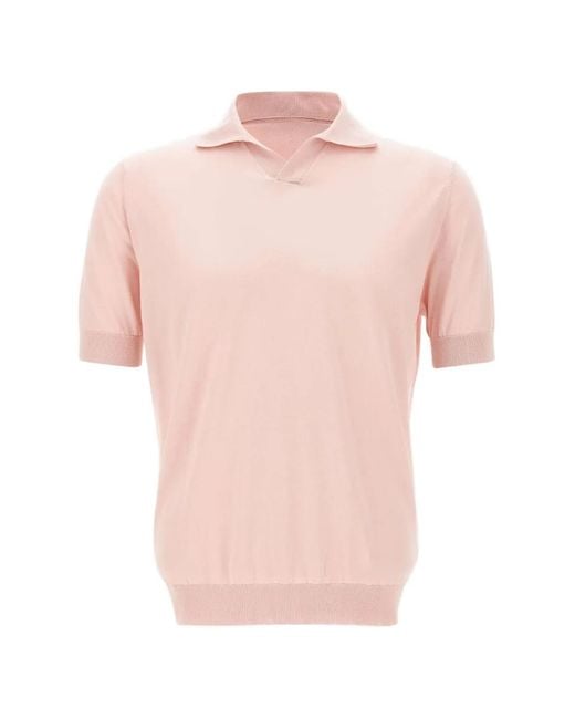 FILIPPO DE LAURENTIIS Pink Knitted Polo-Collar T-Shirt for men