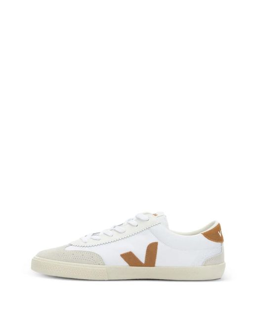 Veja White Volley Logo-Patch Suede-Panel Sneakers for men