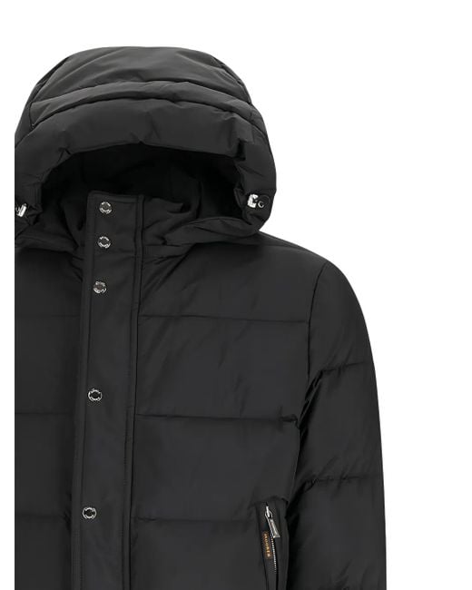 Moorer Black Hooded Quilted Bomber Jacket for men
