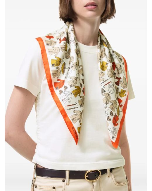 Burberry White Trench Coat Silk Scarf