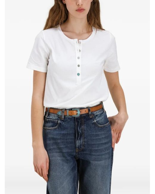 Fortela White Coralie Mother-Of-Pearl Button T-Shirt