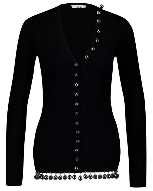 Rabanne Black Bead-Embellished Wool Cardigan