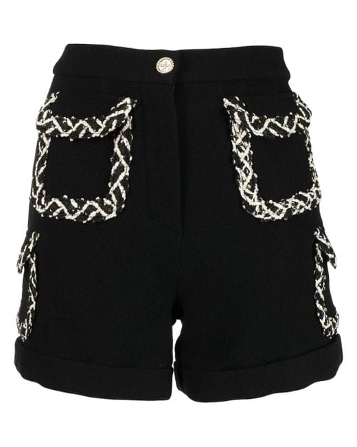 Edward Achour Paris Black Tweed Pocketed Shorts