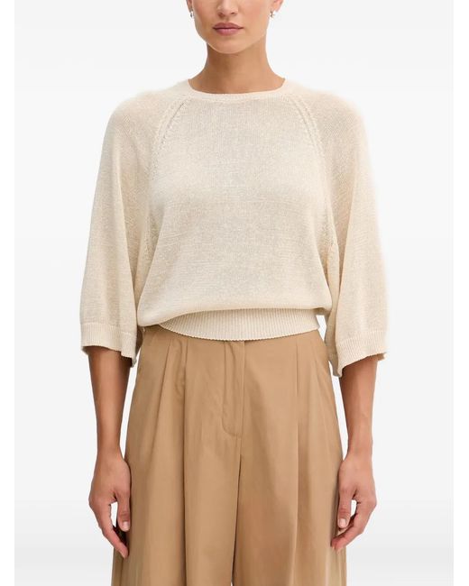 Benetton Natural Raglan-Sleeve Ribbed-Trim Sweater