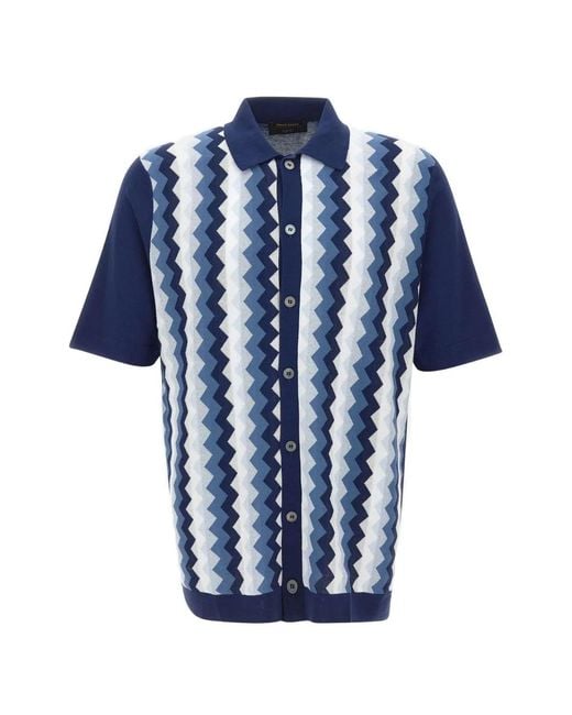 Gran Sasso Blue Chevron-Jacquard Cotton Shirt for men