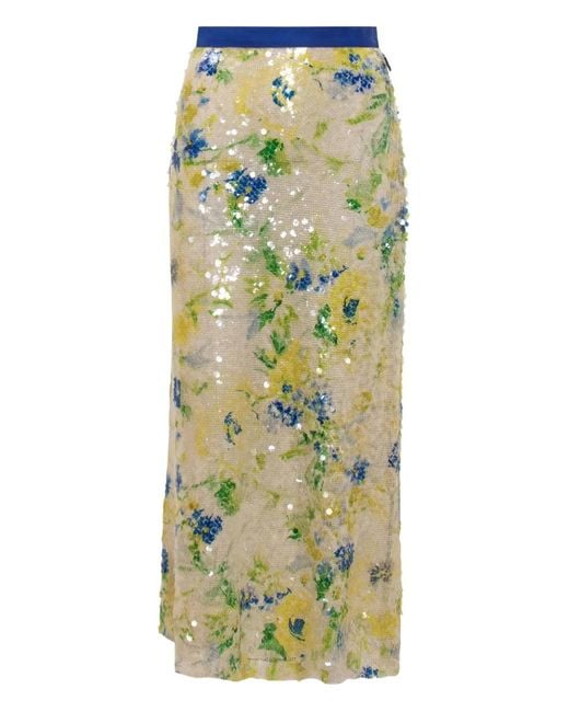 MSGM Green Sequinned Maxi Skirt