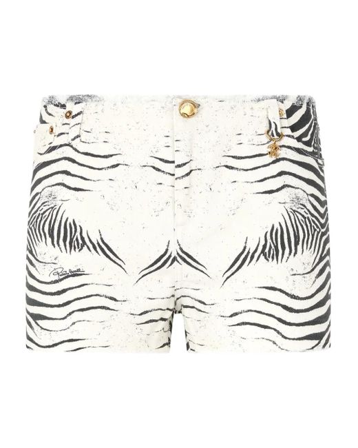 Roberto Cavalli Natural Zebra-Print Denim Shorts