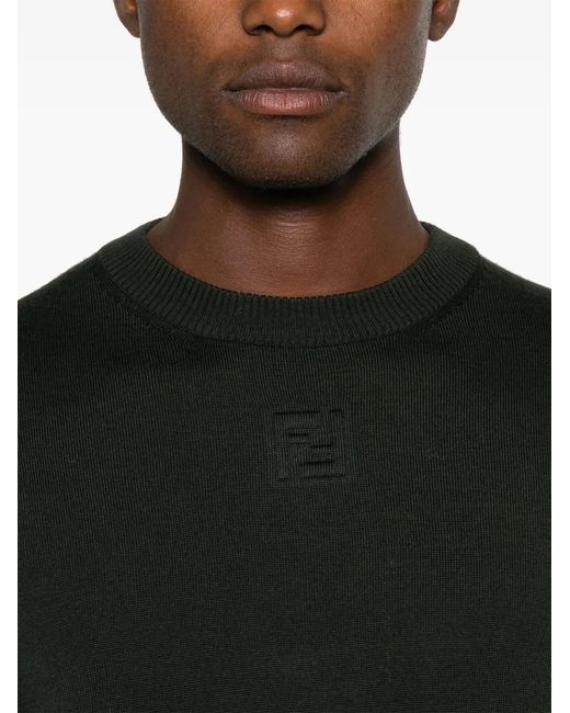 Fendi Black Wool Blend FF-Embossed Knitted Sweater for men